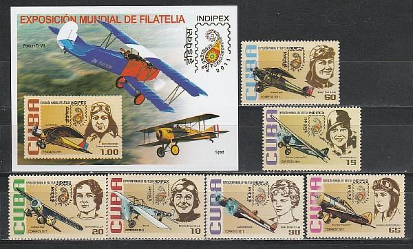 Куба 2011, Женщины Авиаторы, 6 марок + блок